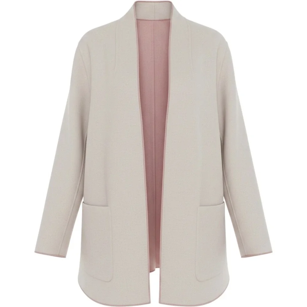 Chico's Reversible Jacket Womens 3 Pink Beige NWT Wool Blend Open Front Jacket